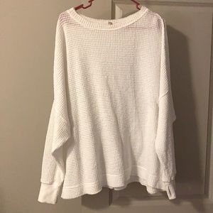 white waffle long sleeve top